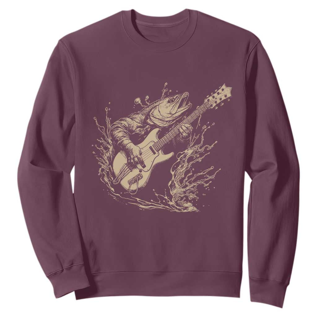 Vintage Trout Playing Guitar Sweatshirt Funny Fishing Musician Gift TS12 Maroon Print Your Wear