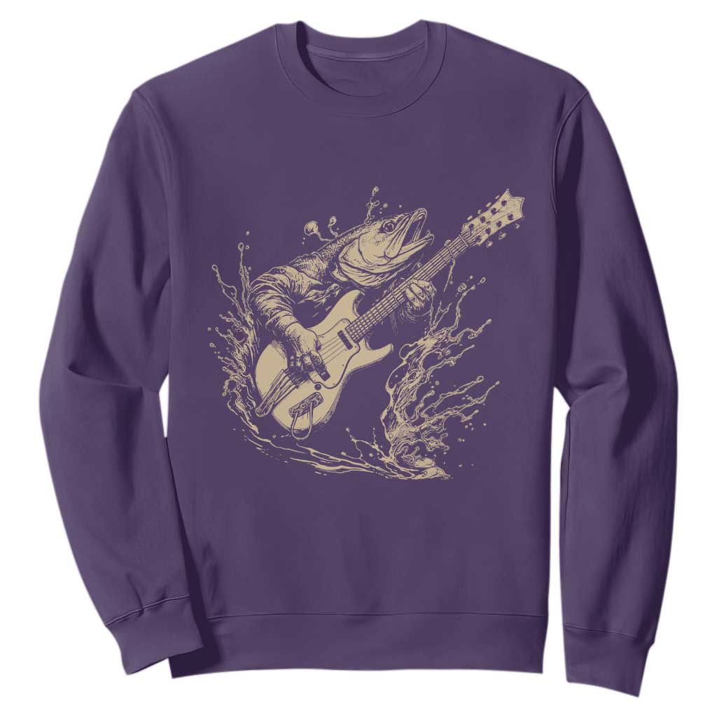 Vintage Trout Playing Guitar Sweatshirt Funny Fishing Musician Gift TS12 Purple Print Your Wear