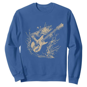 Vintage Trout Playing Guitar Sweatshirt Funny Fishing Musician Gift TS12 Royal Blue Print Your Wear