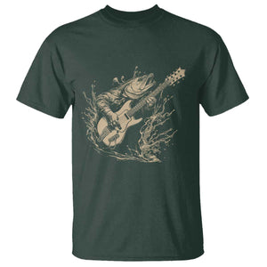 Vintage Trout Playing Guitar T Shirt Funny Fishing Musician Gift TS12 Dark Forest Green Print Your Wear