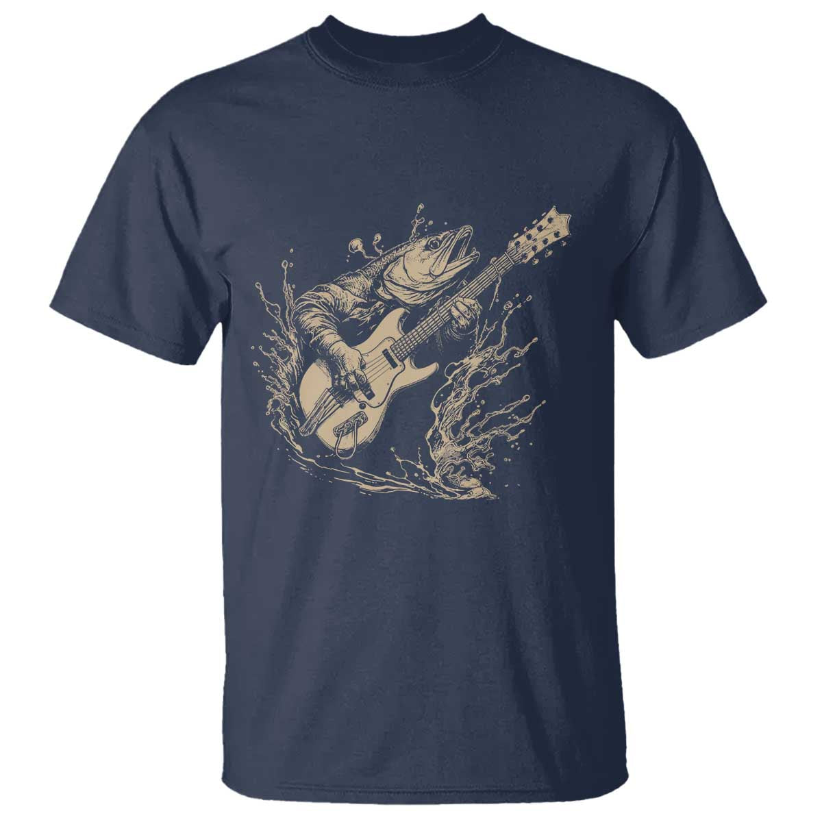 Vintage Trout Playing Guitar T Shirt Funny Fishing Musician Gift TS12 Navy Print Your Wear