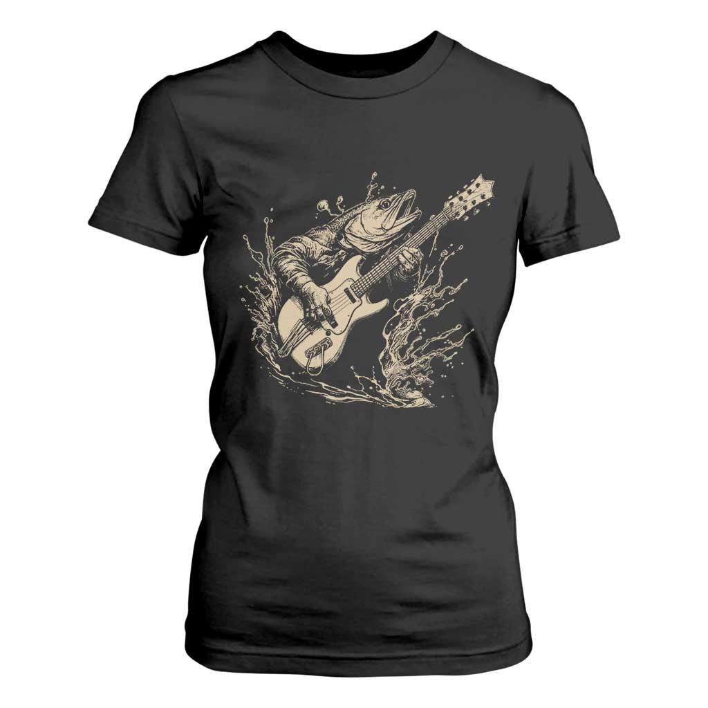 Vintage Trout Playing Guitar T Shirt For Women Funny Fishing Musician Gift TS12 Black Print Your Wear