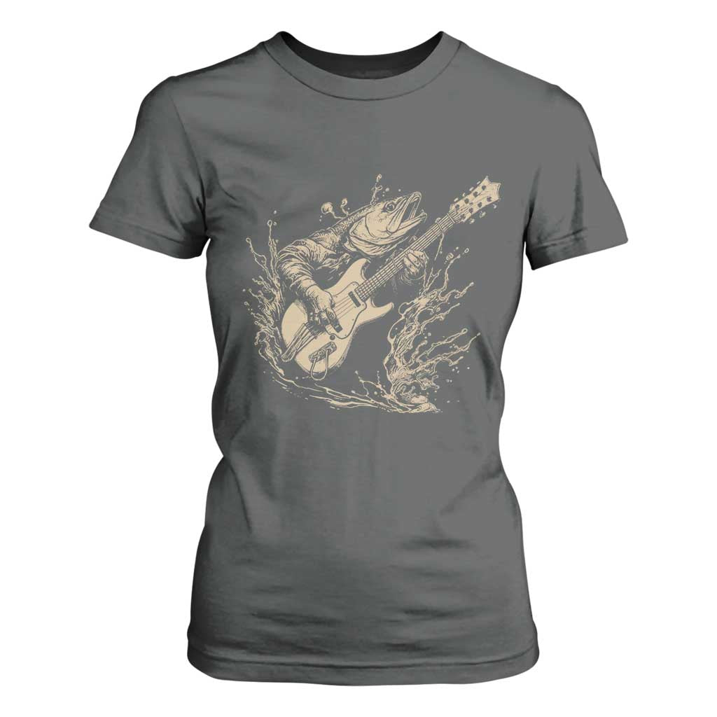Vintage Trout Playing Guitar T Shirt For Women Funny Fishing Musician Gift TS12 Dark Heather Print Your Wear