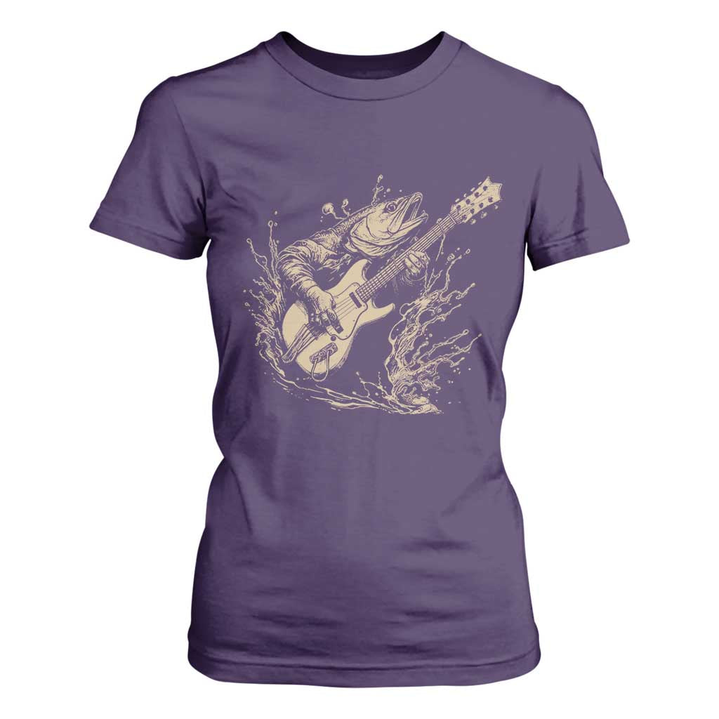 Vintage Trout Playing Guitar T Shirt For Women Funny Fishing Musician Gift TS12 Purple Print Your Wear