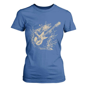 Vintage Trout Playing Guitar T Shirt For Women Funny Fishing Musician Gift TS12 Royal Blue Print Your Wear
