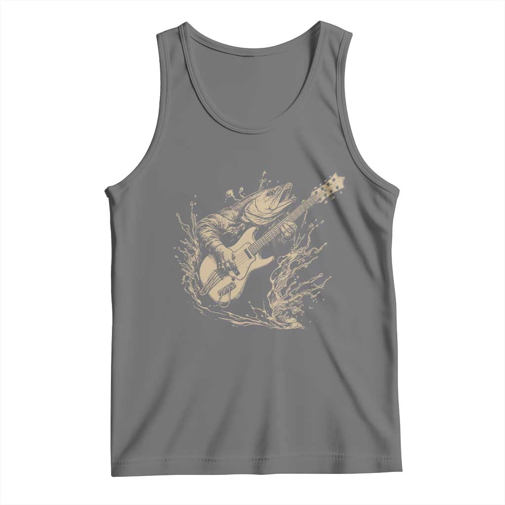 Vintage Trout Playing Guitar Tank Top Funny Fishing Musician Gift TS12 Black Heather Print Your Wear