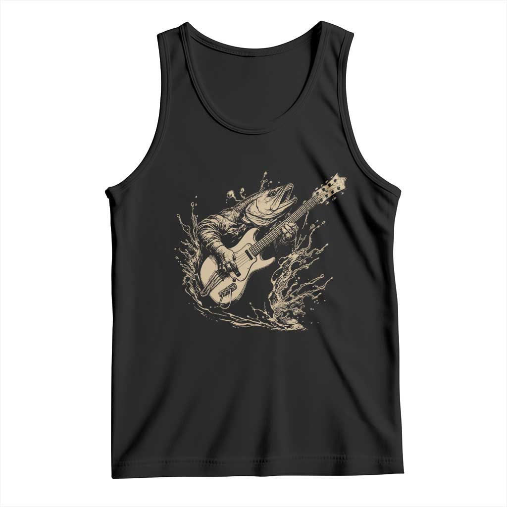 Vintage Trout Playing Guitar Tank Top Funny Fishing Musician Gift TS12 Black Print Your Wear