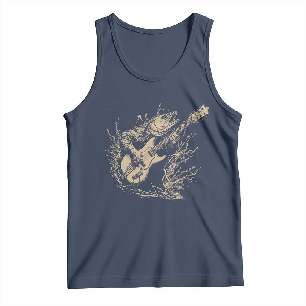 Vintage Trout Playing Guitar Tank Top Funny Fishing Musician Gift TS12 Navy Print Your Wear