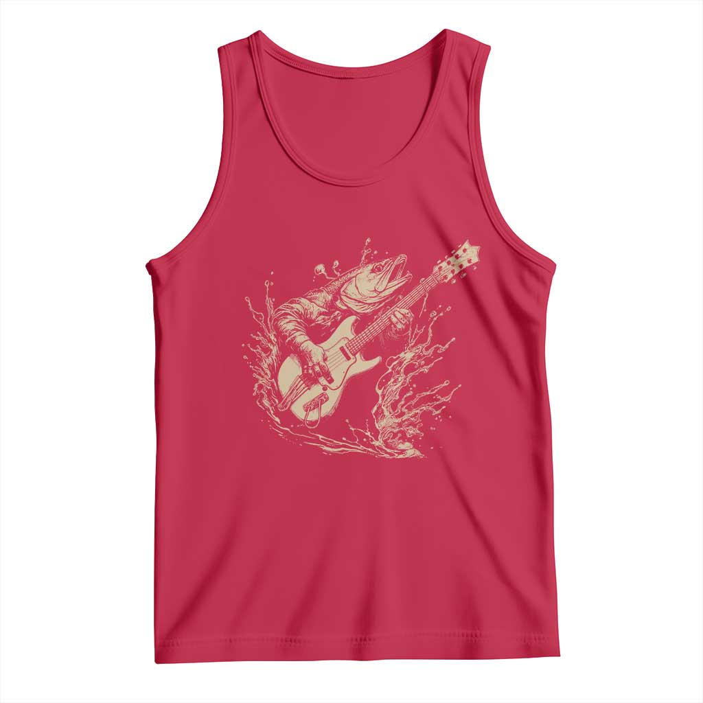 Vintage Trout Playing Guitar Tank Top Funny Fishing Musician Gift TS12 Red Print Your Wear