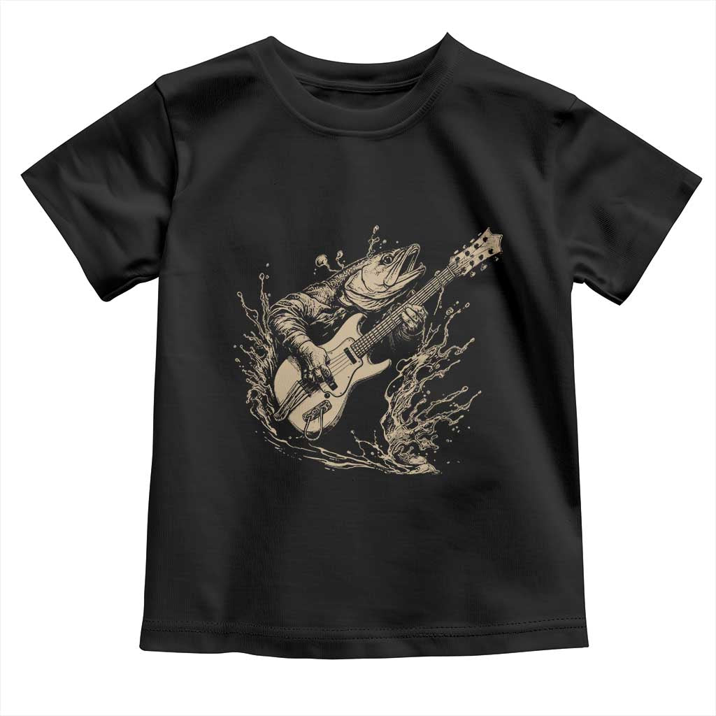Vintage Trout Playing Guitar Toddler T Shirt Funny Fishing Musician Gift TS12 Black Print Your Wear