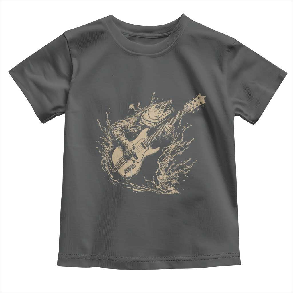 Vintage Trout Playing Guitar Toddler T Shirt Funny Fishing Musician Gift TS12 Dark Heather Print Your Wear