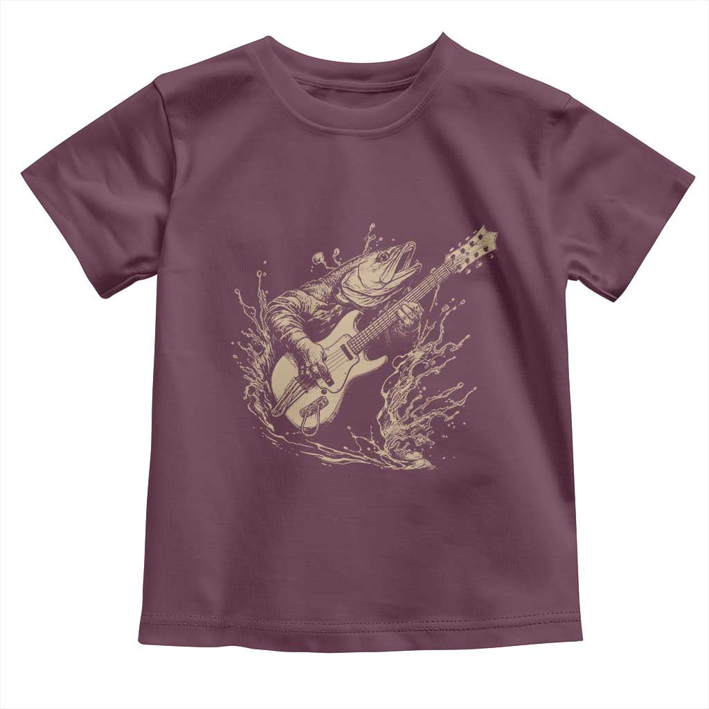 Vintage Trout Playing Guitar Toddler T Shirt Funny Fishing Musician Gift TS12 Maroon Print Your Wear