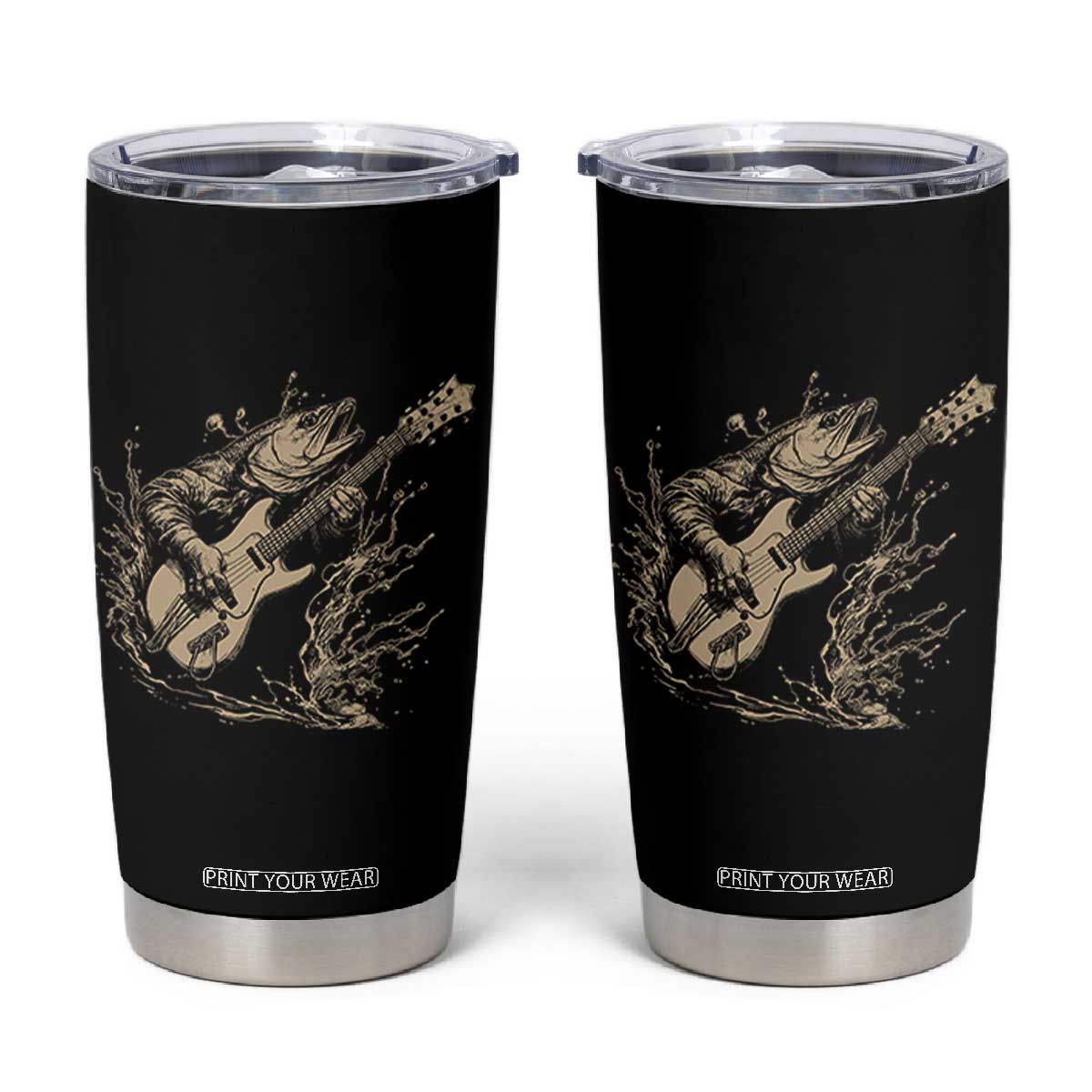 Vintage Trout Playing Guitar Tumbler Cup Funny Fishing Musician Gift TS12 Black Print Your Wear