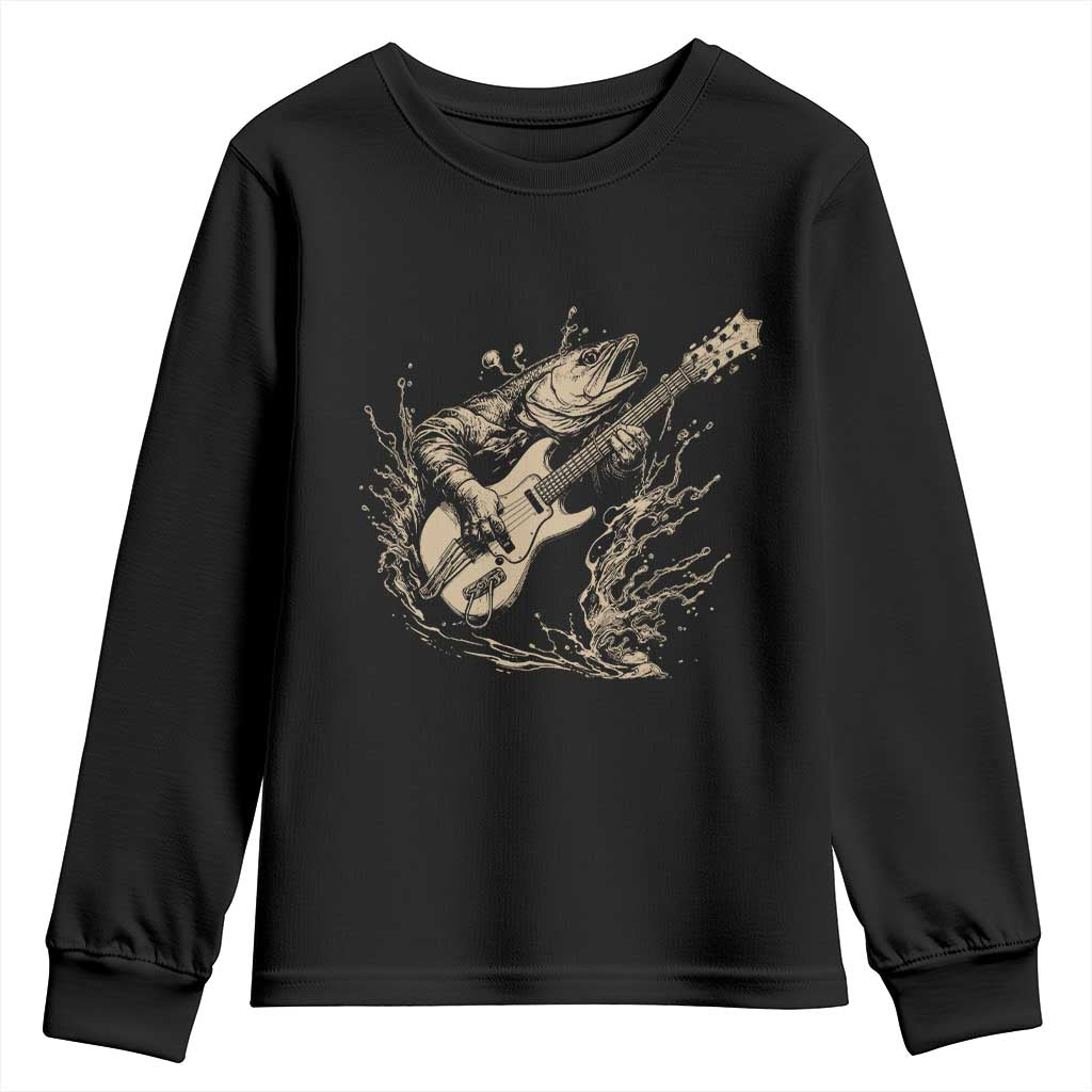 Vintage Trout Playing Guitar Youth Sweatshirt Funny Fishing Musician Gift TS12 Black Print Your Wear