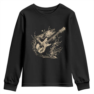 Vintage Trout Playing Guitar Youth Sweatshirt Funny Fishing Musician Gift TS12 Black Print Your Wear