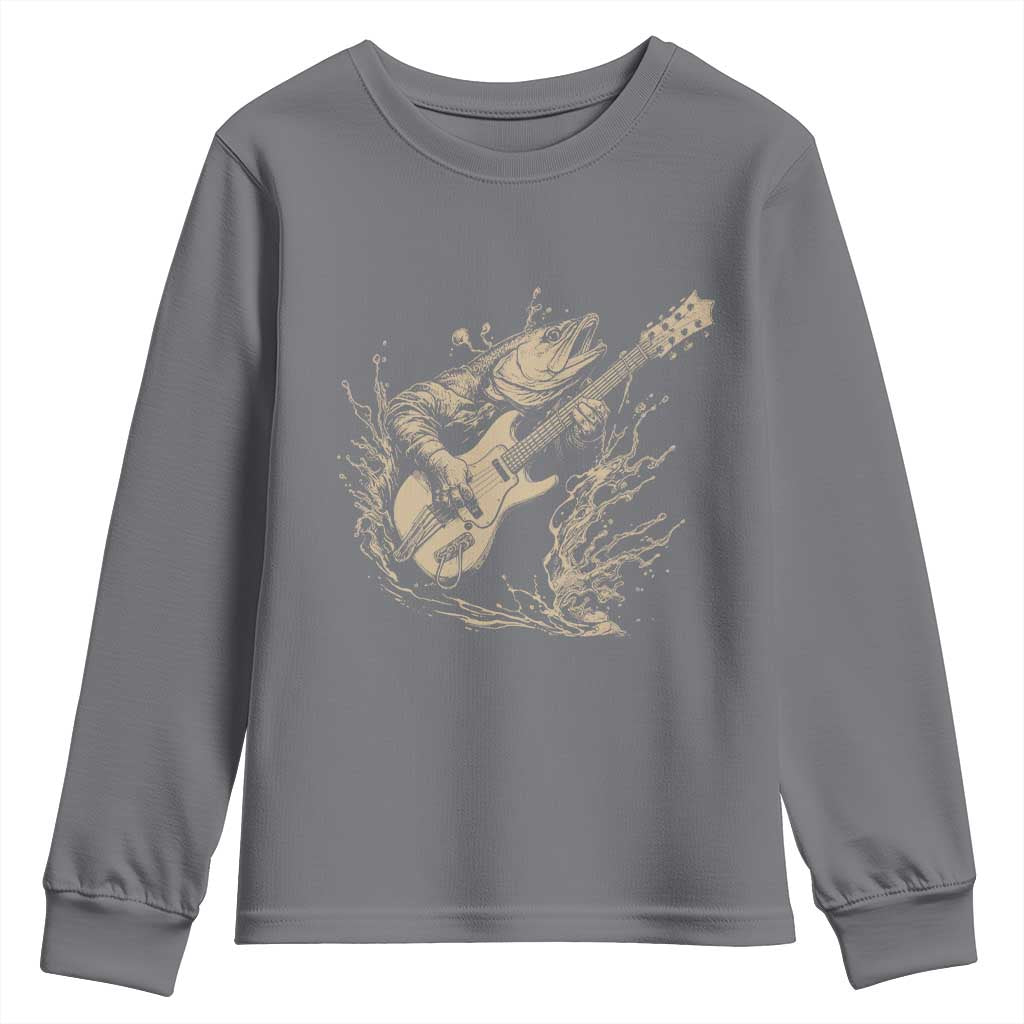 Vintage Trout Playing Guitar Youth Sweatshirt Funny Fishing Musician Gift TS12 Charcoal Print Your Wear