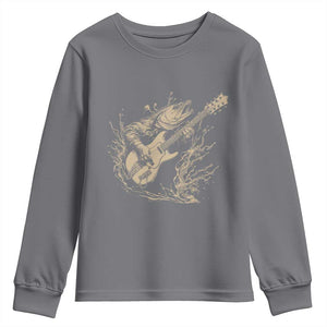 Vintage Trout Playing Guitar Youth Sweatshirt Funny Fishing Musician Gift TS12 Charcoal Print Your Wear