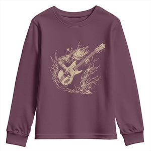 Vintage Trout Playing Guitar Youth Sweatshirt Funny Fishing Musician Gift TS12 Maroon Print Your Wear