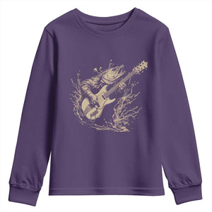 Vintage Trout Playing Guitar Youth Sweatshirt Funny Fishing Musician Gift TS12 Purple Print Your Wear