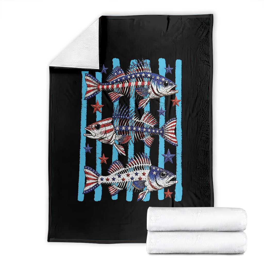 Patriotic Striped Bass Fishing Skeleton Throw Blanket USA Flag Angler Gift TS12 Black Print Your Wear