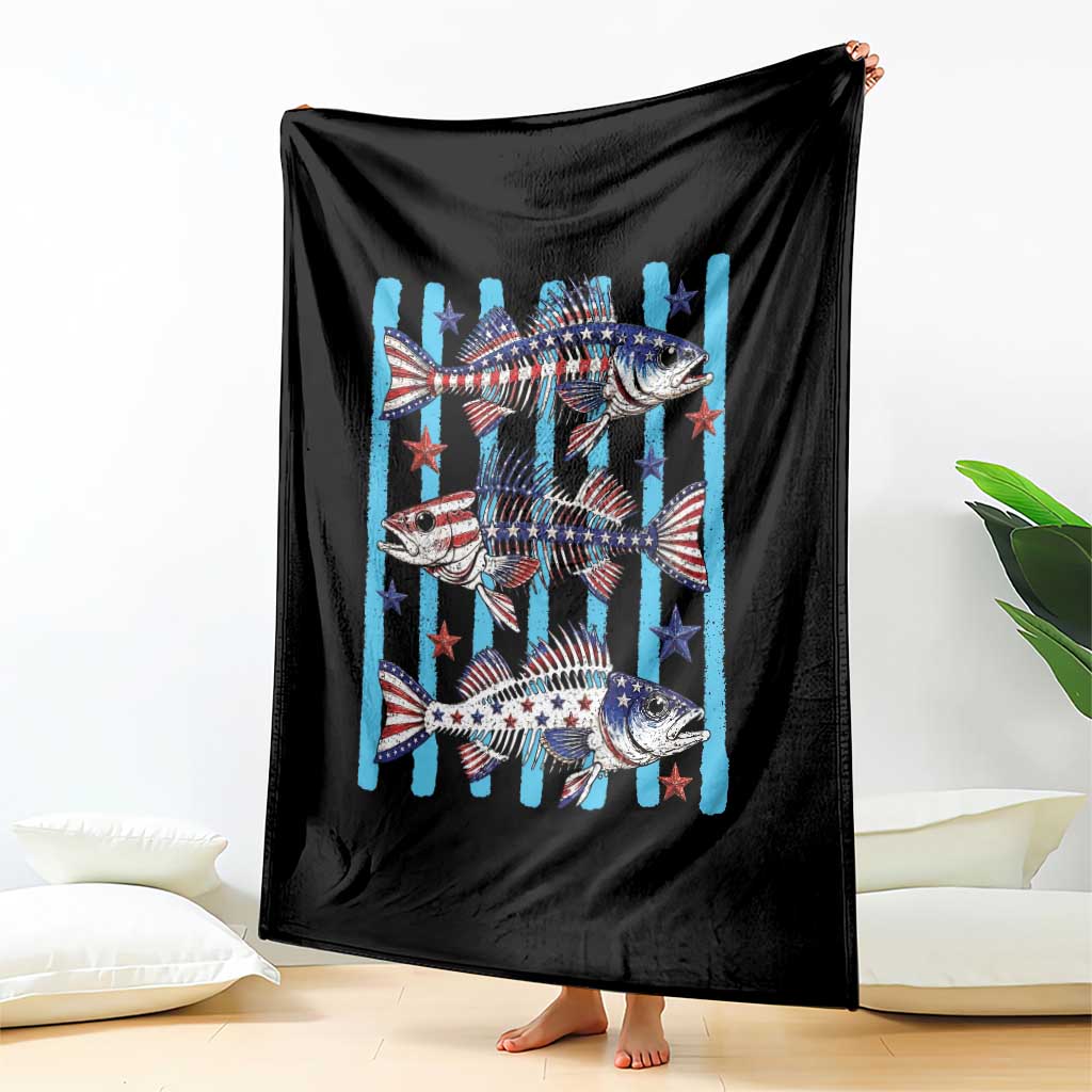 Patriotic Striped Bass Fishing Skeleton Throw Blanket USA Flag Angler Gift TS12 Print Your Wear