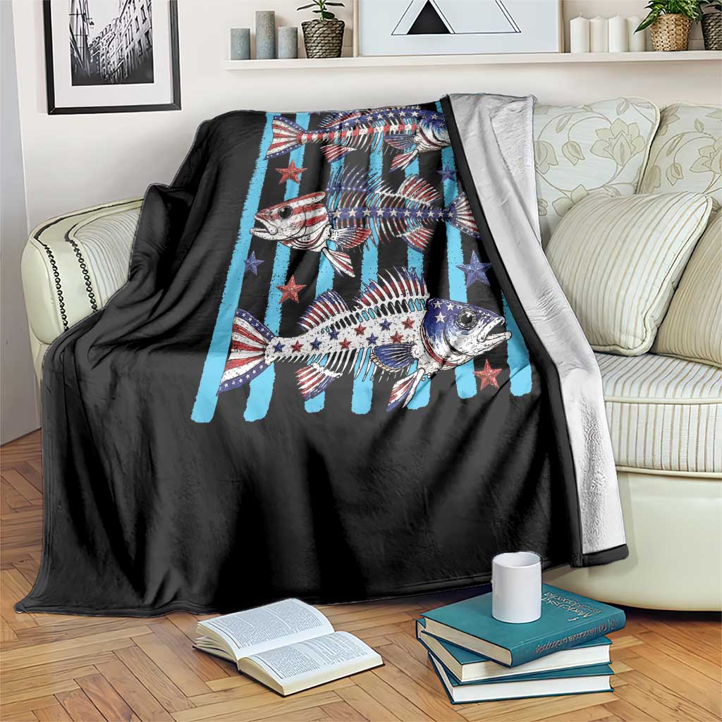 Patriotic Striped Bass Fishing Skeleton Throw Blanket USA Flag Angler Gift TS12 Print Your Wear