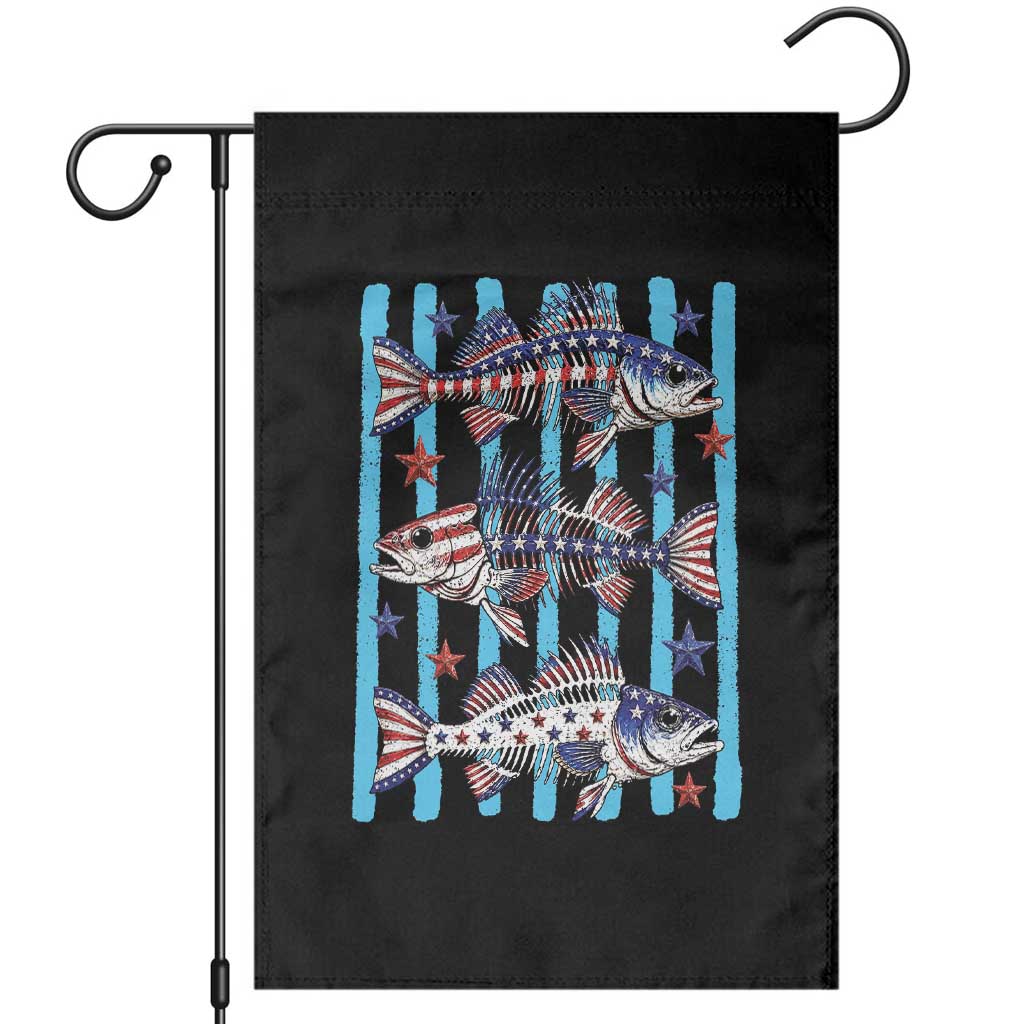 Patriotic Striped Bass Fishing Skeleton Garden Flag USA Flag Angler Gift TS12 Black Print Your Wear