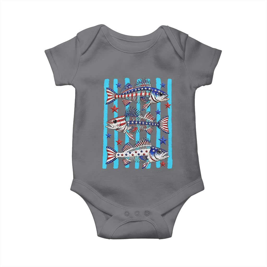 Patriotic Striped Bass Fishing Skeleton Baby Onesie USA Flag Angler Gift TS12 Charcoal Print Your Wear
