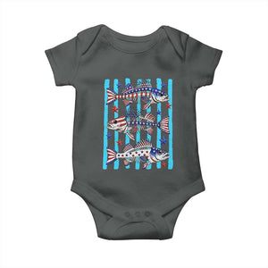 Patriotic Striped Bass Fishing Skeleton Baby Onesie USA Flag Angler Gift TS12 Dark Heather Print Your Wear