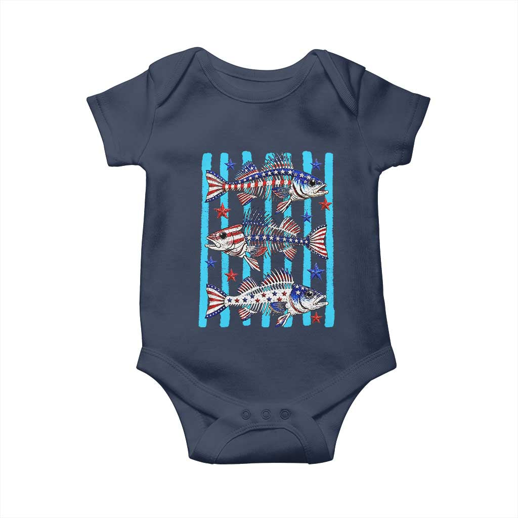 Patriotic Striped Bass Fishing Skeleton Baby Onesie USA Flag Angler Gift TS12 Navy Print Your Wear