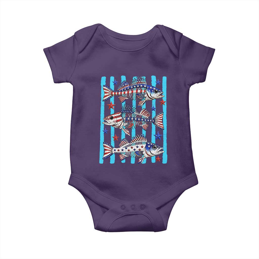 Patriotic Striped Bass Fishing Skeleton Baby Onesie USA Flag Angler Gift TS12 Purple Print Your Wear