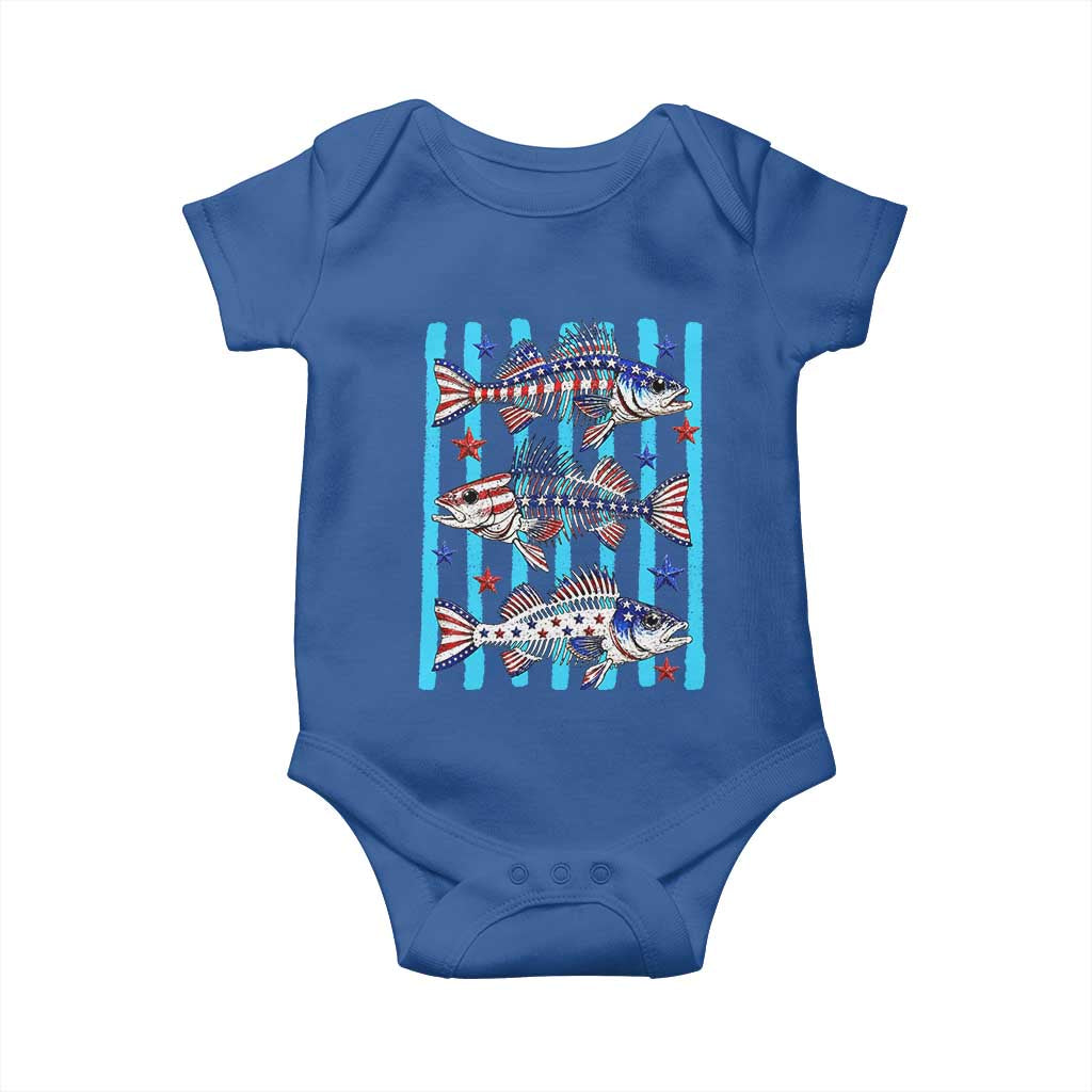 Patriotic Striped Bass Fishing Skeleton Baby Onesie USA Flag Angler Gift TS12 Royal Blue Print Your Wear