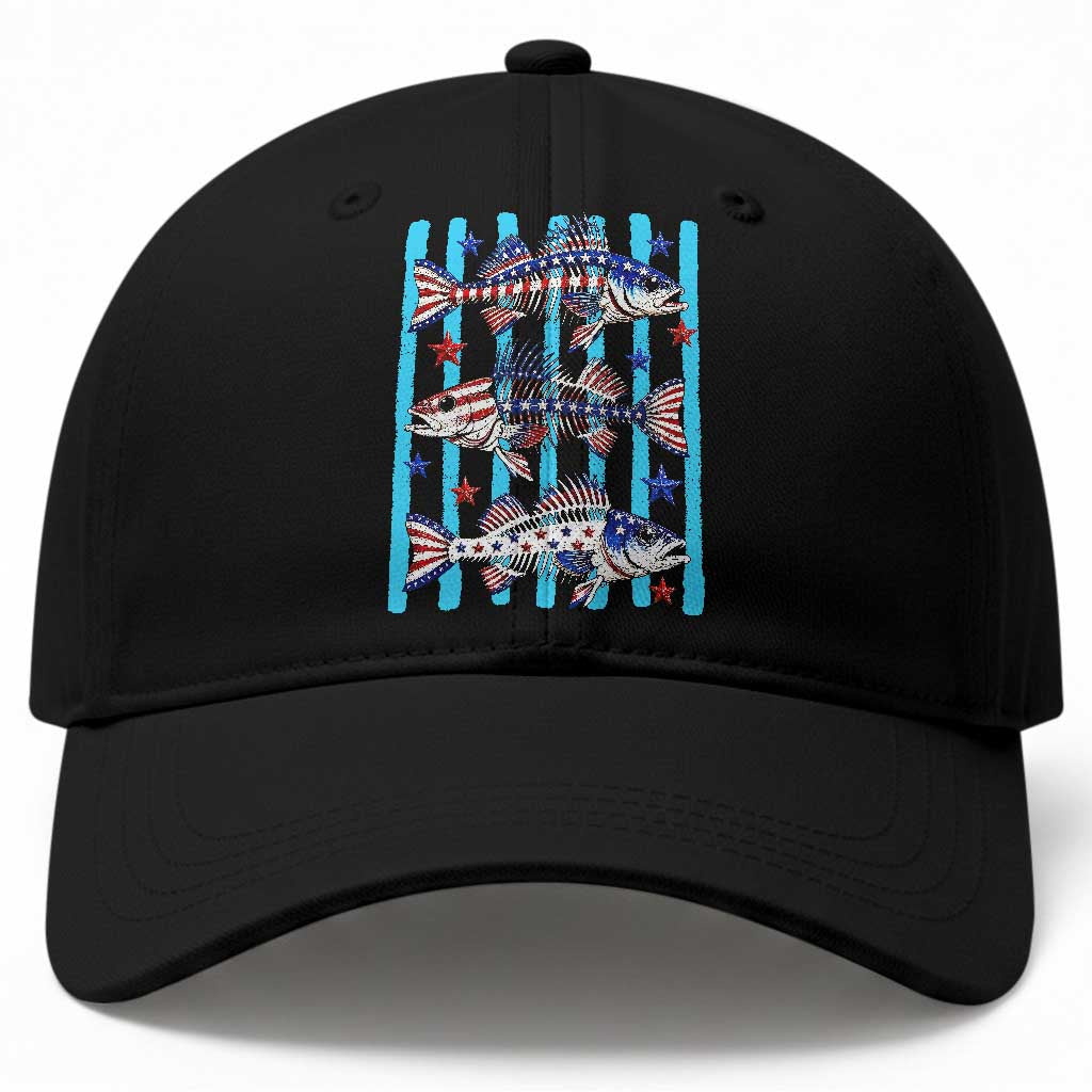 Patriotic Striped Bass Fishing Skeleton Baseball Cap USA Flag Angler Gift TS12 Print Your Wear