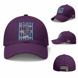 Patriotic Striped Bass Fishing Skeleton Baseball Cap USA Flag Angler Gift TS12 Baseball Cap Universal Fit Purple Print Your Wear