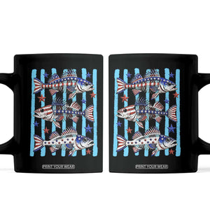 Patriotic Striped Bass Fishing Skeleton Coffee Mug USA Flag Angler Gift TS12 Black Print Your Wear