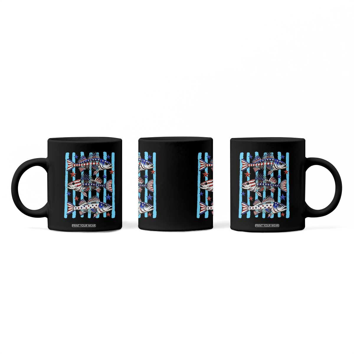 Patriotic Striped Bass Fishing Skeleton Coffee Mug USA Flag Angler Gift TS12 Print Your Wear