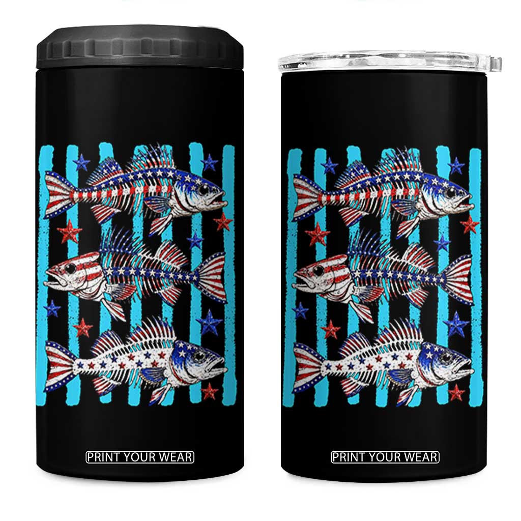 Patriotic Striped Bass Fishing Skeleton 4 in 1 Can Cooler Tumbler USA Flag Angler Gift TS12 One Size: 16 oz Black Print Your Wear