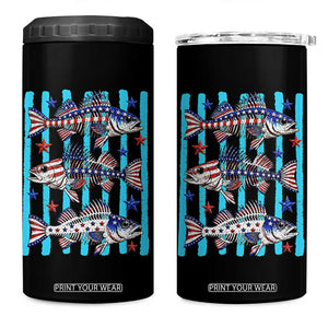 Patriotic Striped Bass Fishing Skeleton 4 in 1 Can Cooler Tumbler USA Flag Angler Gift TS12 One Size: 16 oz Black Print Your Wear