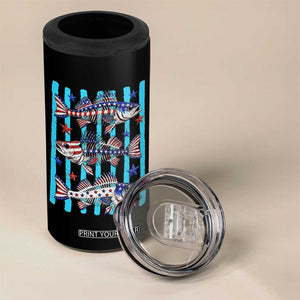 Patriotic Striped Bass Fishing Skeleton 4 in 1 Can Cooler Tumbler USA Flag Angler Gift TS12 Print Your Wear