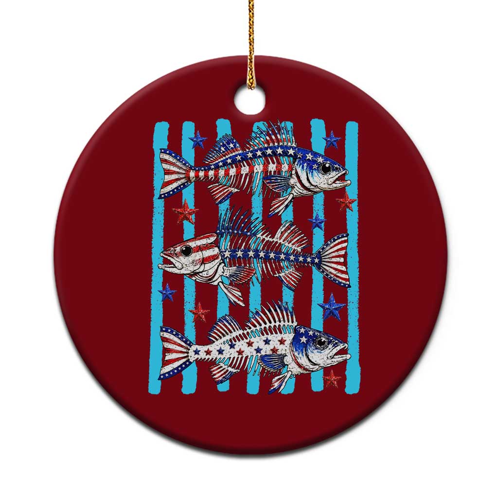 Patriotic Striped Bass Fishing Skeleton Ceramic Ornament USA Flag Angler Gift TS12 1pc Red Print Your Wear