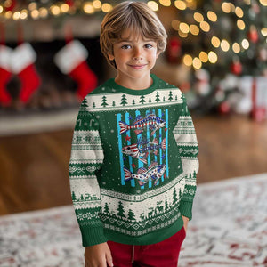 Patriotic Striped Bass Fishing Skeleton Ugly Christmas Sweater USA Flag Angler Gift TS12 Forest Green Beige Print Your Wear