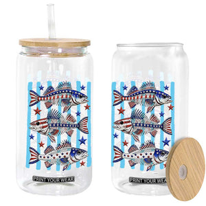 Patriotic Striped Bass Fishing Skeleton Glass Can USA Flag Angler Gift TS12 Print Your Wear