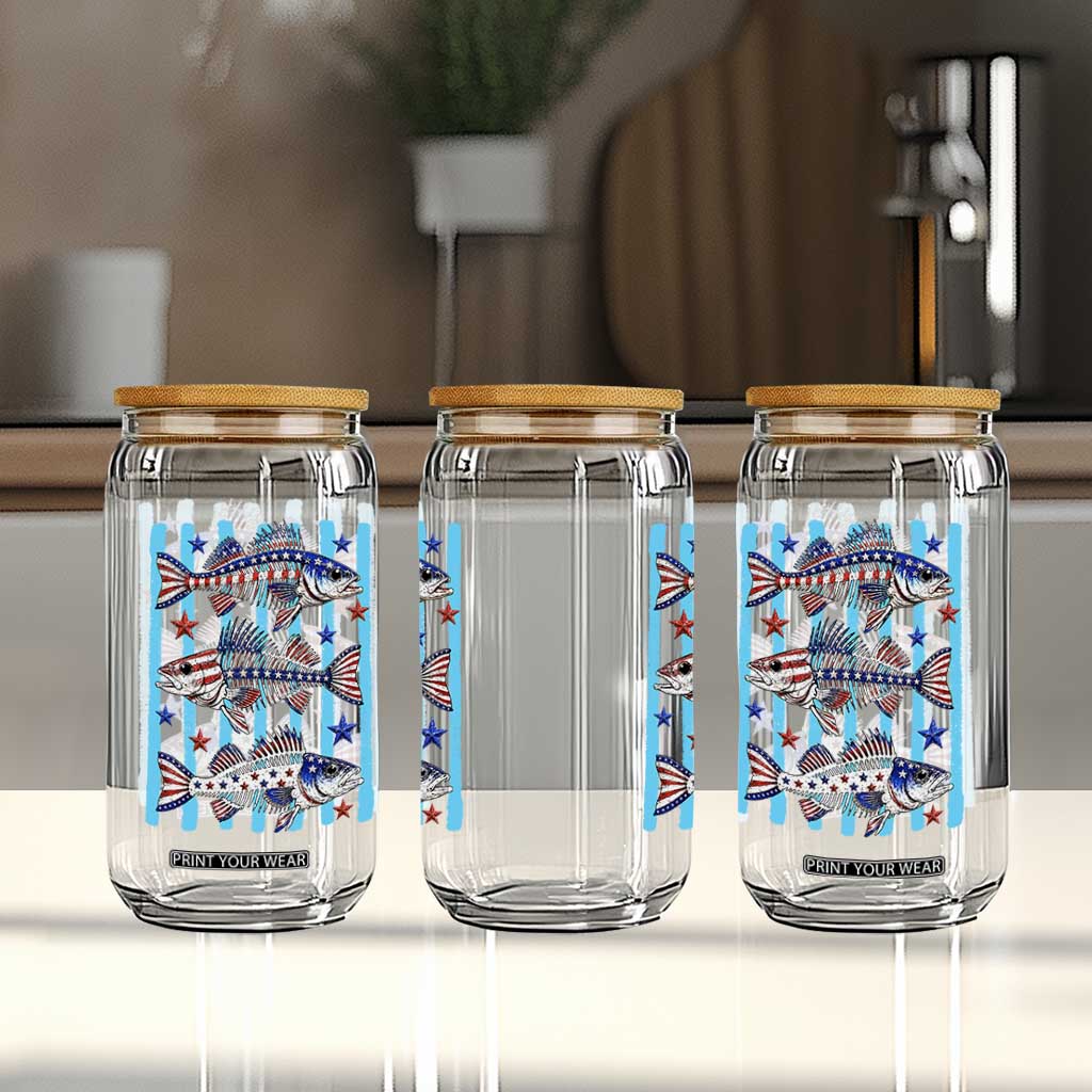 Patriotic Striped Bass Fishing Skeleton Glass Can USA Flag Angler Gift TS12 Print Your Wear