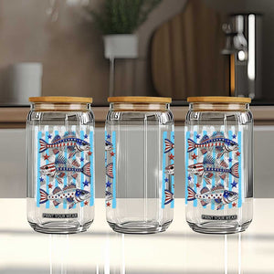 Patriotic Striped Bass Fishing Skeleton Glass Can USA Flag Angler Gift TS12 Print Your Wear
