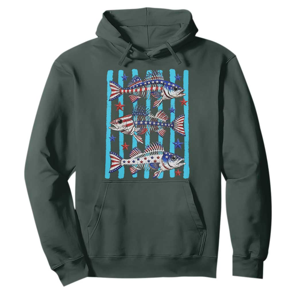Patriotic Striped Bass Fishing Skeleton Hoodie USA Flag Angler Gift TS12 Dark Forest Green Print Your Wear