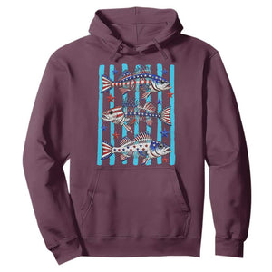 Patriotic Striped Bass Fishing Skeleton Hoodie USA Flag Angler Gift TS12 Maroon Print Your Wear