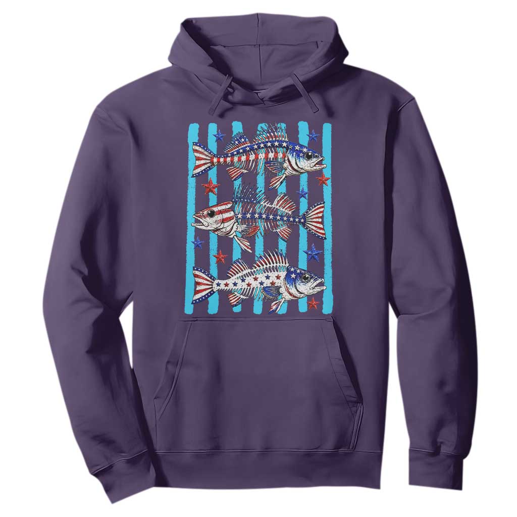 Patriotic Striped Bass Fishing Skeleton Hoodie USA Flag Angler Gift TS12 Purple Print Your Wear