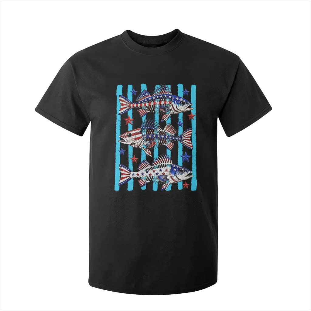 Patriotic Striped Bass Fishing Skeleton T Shirt For Kid USA Flag Angler Gift TS12 Black Print Your Wear