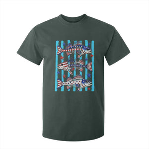 Patriotic Striped Bass Fishing Skeleton T Shirt For Kid USA Flag Angler Gift TS12 Dark Forest Green Print Your Wear