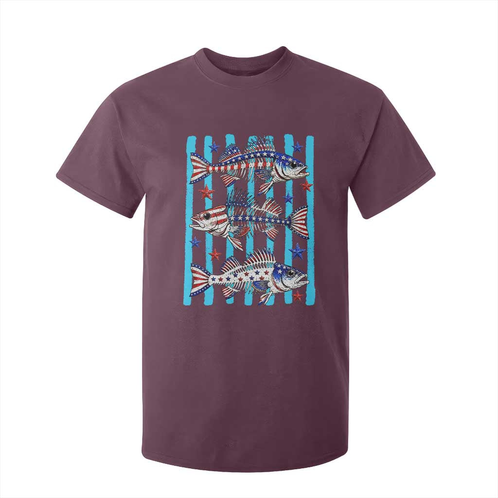 Patriotic Striped Bass Fishing Skeleton T Shirt For Kid USA Flag Angler Gift TS12 Maroon Print Your Wear